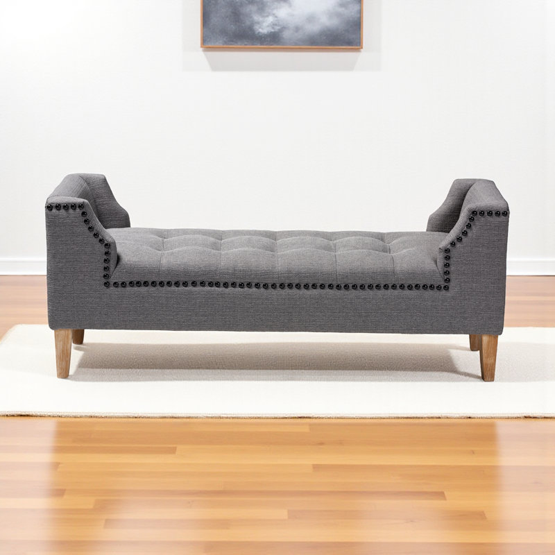 Jack Bench in Gray Linen Fabric Upholstery & Espresso Finished Wood, 21.3'' H X 51.6'' W X 16.9'' D, Gray/Natural Oak