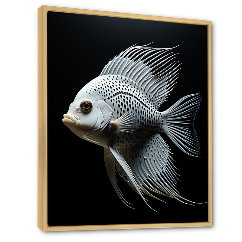 Océanic minimaliste noir et blanc papillon poisson I - art mural poisson papillon, Cadre flottant brun