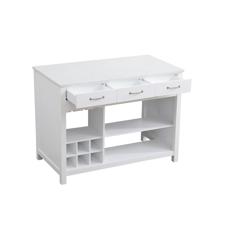 48 inch Kitchen Island, White/Brushed Nickel