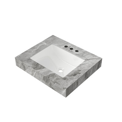 Comptoir en pierre frittée gris clair 24 po MURI et lavabo encastré en céramique avec trois trous de robinet pré-percés standard, sans armoire, sans robinet et couvercle d'évier
