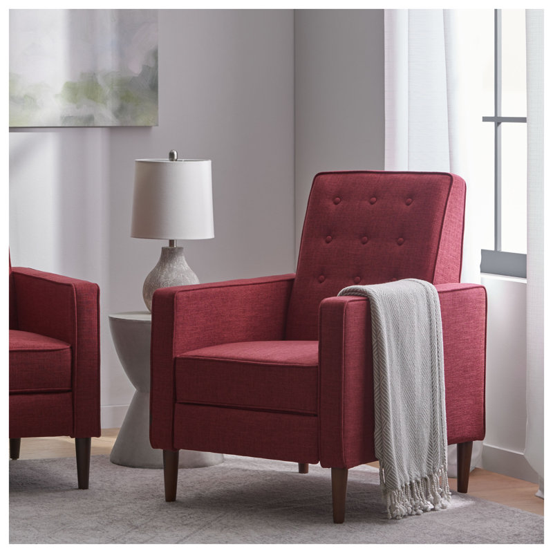 Fauteuil inclinable Mid-Century moderne en tissu (l 27 po) avec pieds fuselés rouges pour le salon et la chambre à coucher