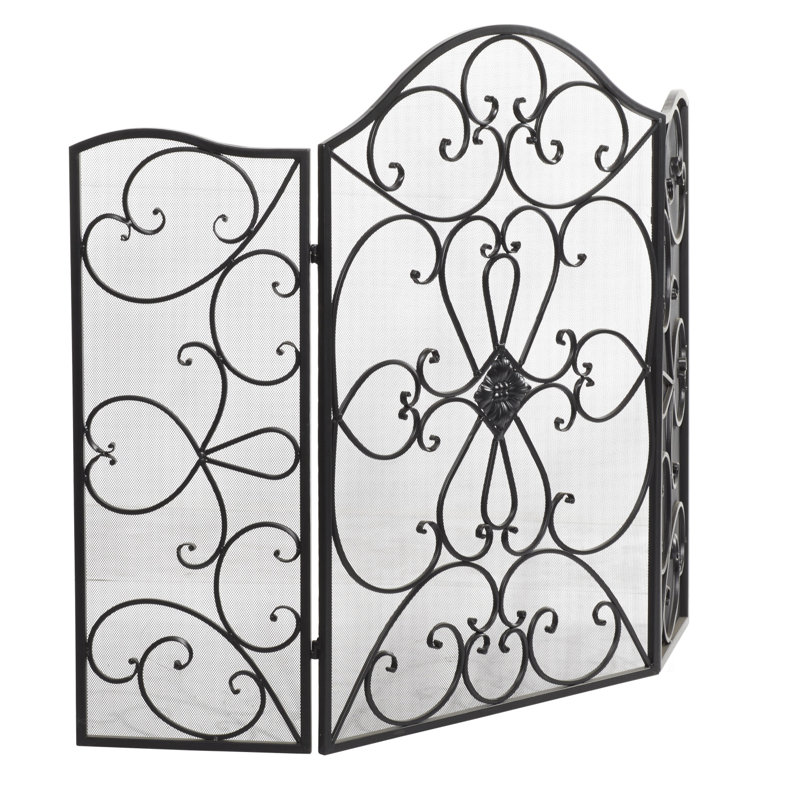 Pare-étincelles pliable 3 panneaux en métal noir Bratches