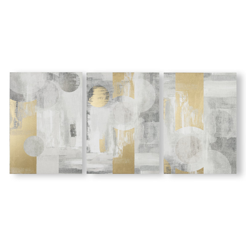 Glamorous Geos Metallis - 3 Piece Wrapped Canvas Painting