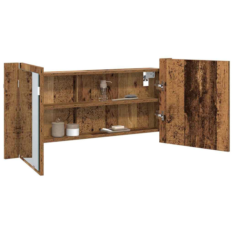 LED Bathroom Mirror Cabinet Washroom Mirror Storage Cupboard Organiser, Old Wood