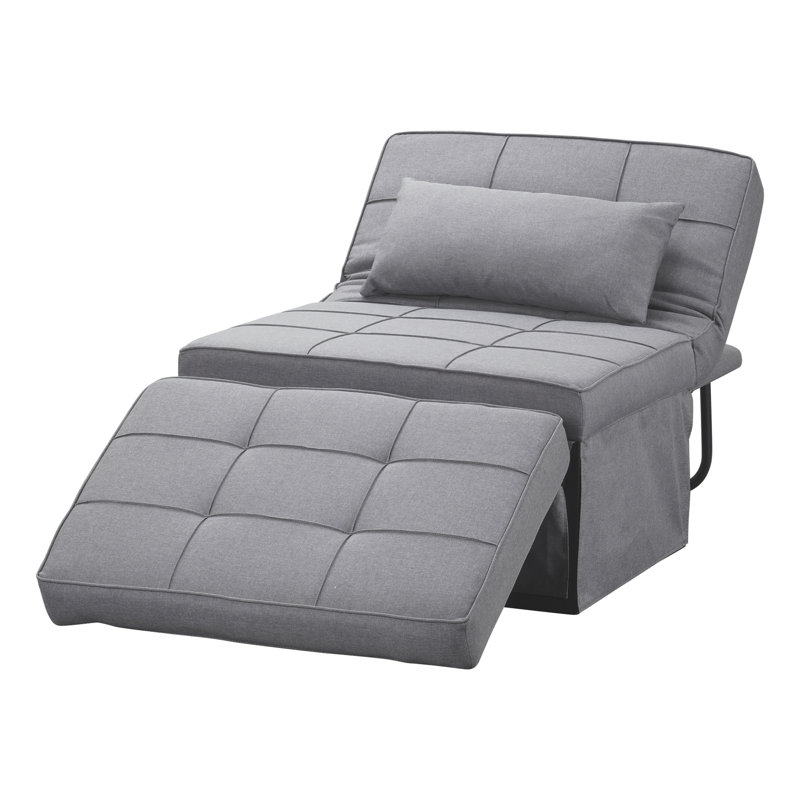Horicon 72'' Wide Tufted Convertible Chair, Light Gray Cotton Blend