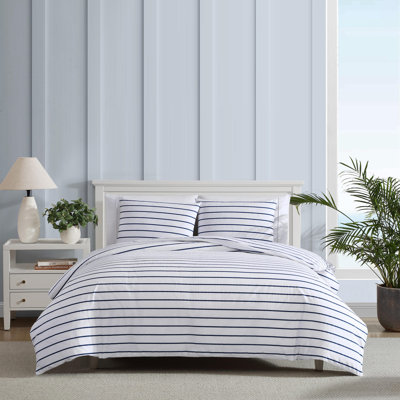 Nautica Brenton Stripe Cotton Reversible Navy Duvet Cover Set