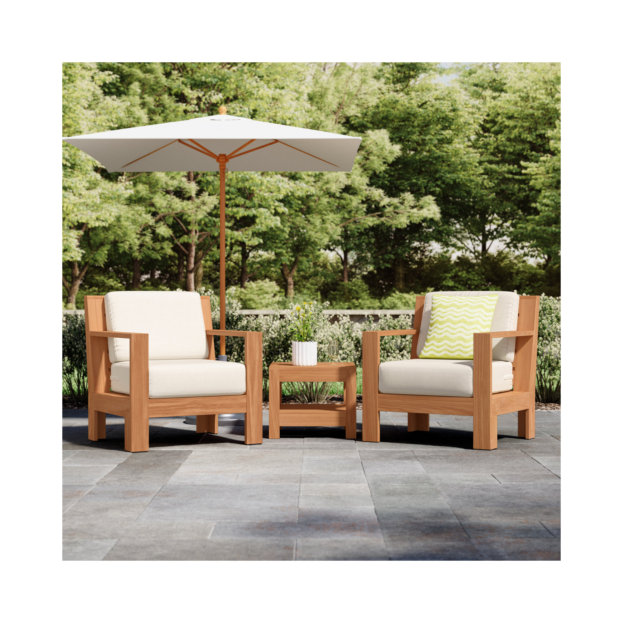 Glenlee Teak 3-Piece Seating Group, Off White
