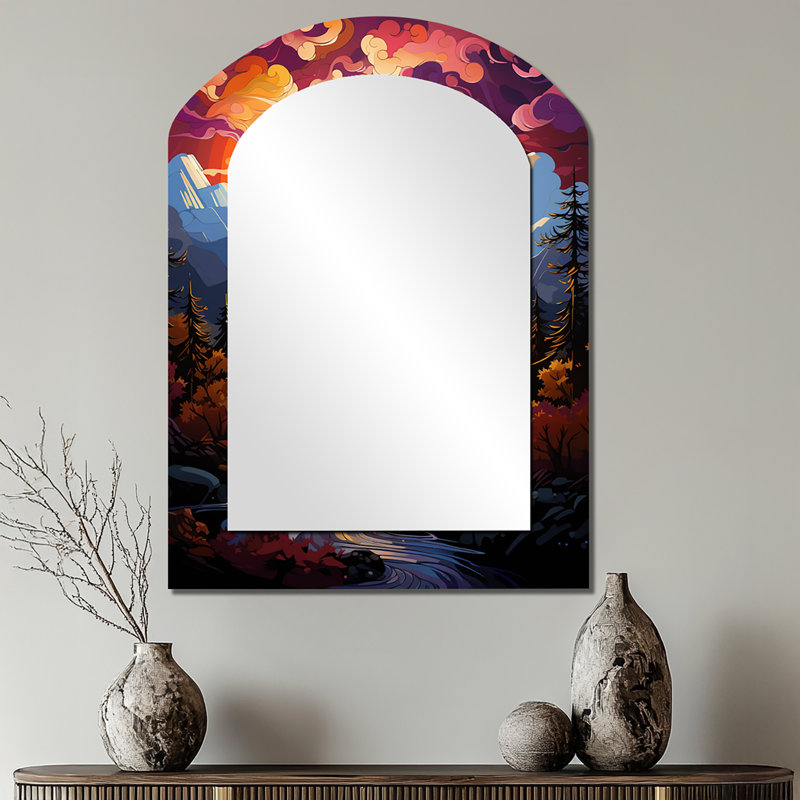 Orange Hot Air Ballon Collage II - Hot Air Balloon Arch Unique Wall Mirror, Modern Asymmetrical Mirror, Printed Metal Art