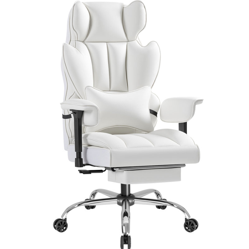 Big & Tall Style Executive High-Back Office Chair with Footrest and Lumbar Support, White