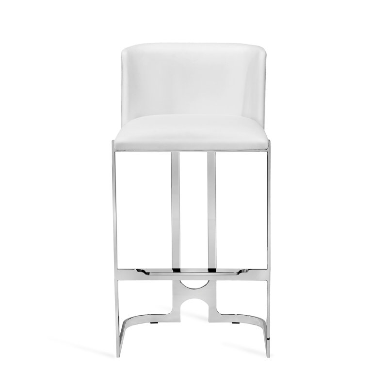 Banks Upholstered Stool with Metal Frame, Polished Nickel, Counter Stool (26” Seat Height), Alpine White