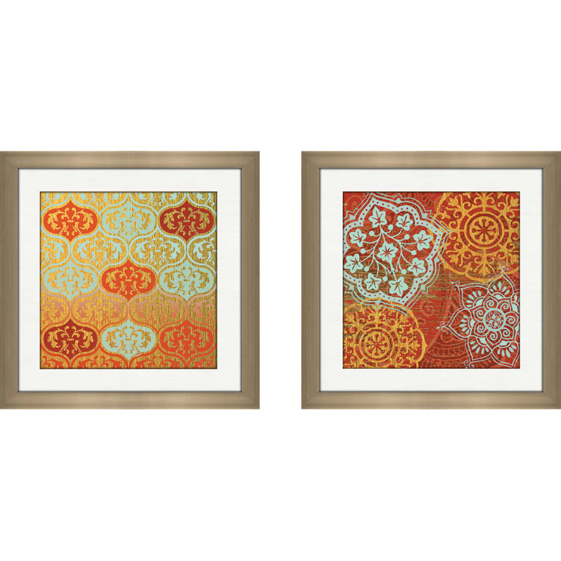 « marocain leaves », ensemble de 2 reproductions de peintures à l’acrylique encadrées, H 16,5 po x l 33 po x P 1 po