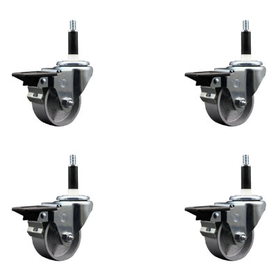 Semi Steel Swivel Expanding Stem Caster Set with Brake SCC PLB 3" x 7/8"