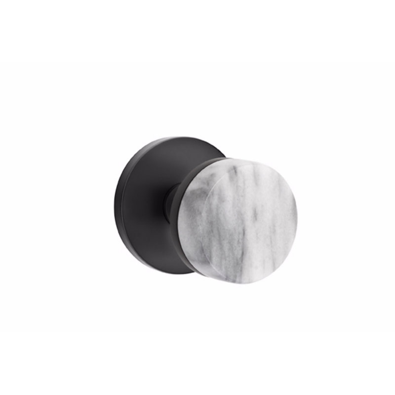 Ensemble de boutons de passage Emtek Select, rosette à disque, tige conique, poignée en marbre blanc, Dos plat