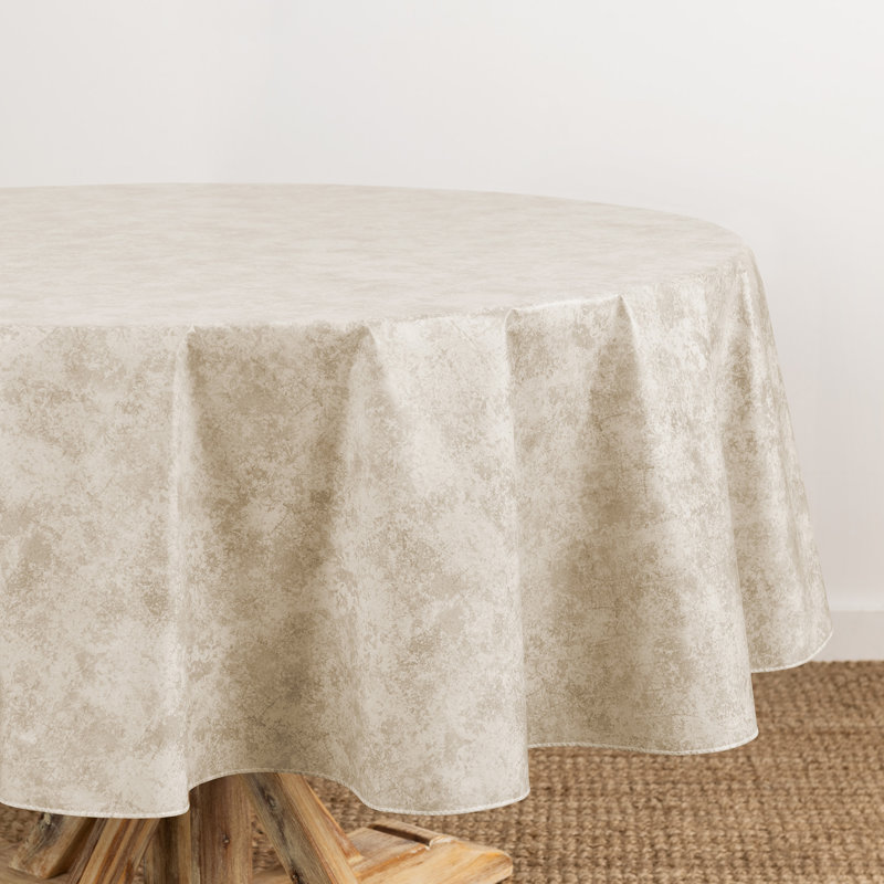 Demetries Marble Printed Vinyl Indoor/Outdoor Tablecloth, 70" x 70", Ivory