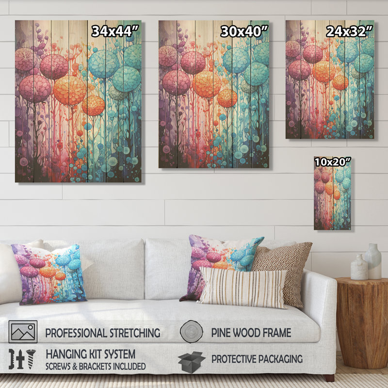 Feux d'artifice colorés I - Botanicals on Wood Print, H 32 po x l 24 po