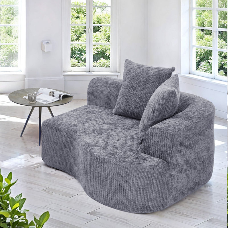 Chaise longue rembourrée en L Boneless, Gris