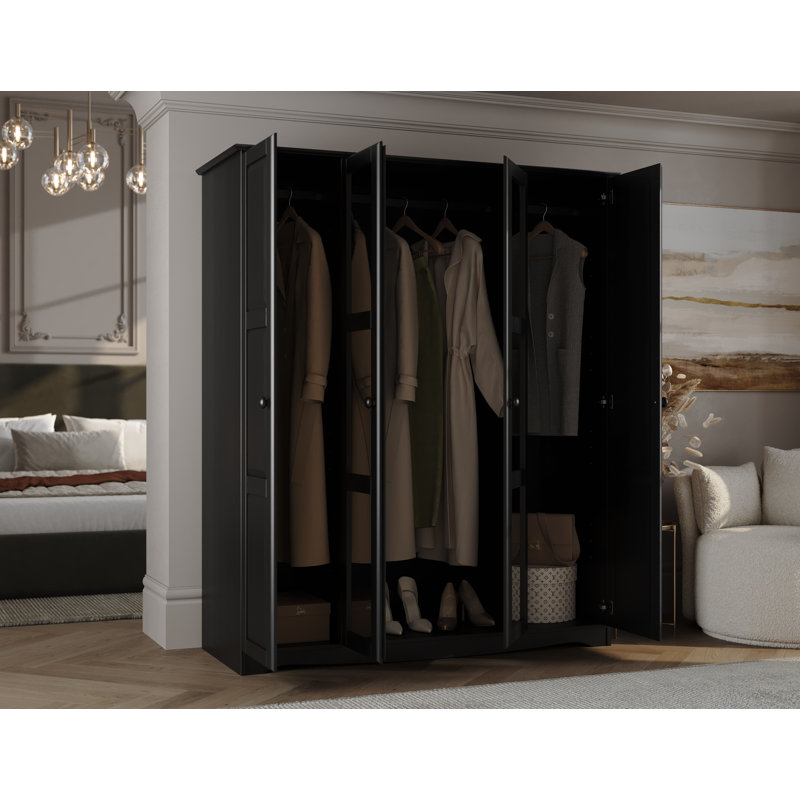 Armoire-penderie 100% bois massif Arieyana, Noir