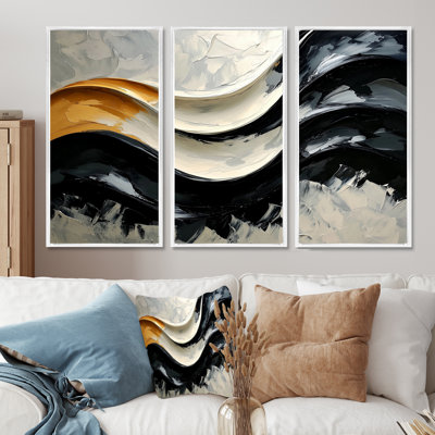 «Parallel Waves Of Black Fusions I», art mural réalisme abstrait - ensemble de 3