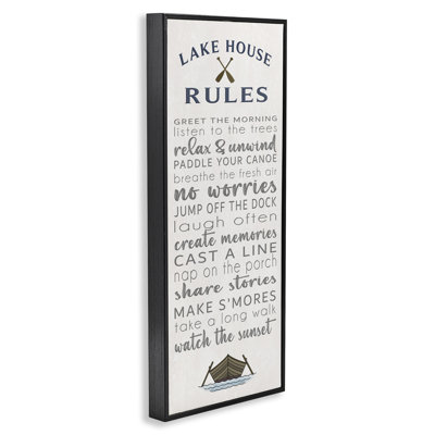 Fun Lake House Rules Framed Giclee, design by Seven Trees Design