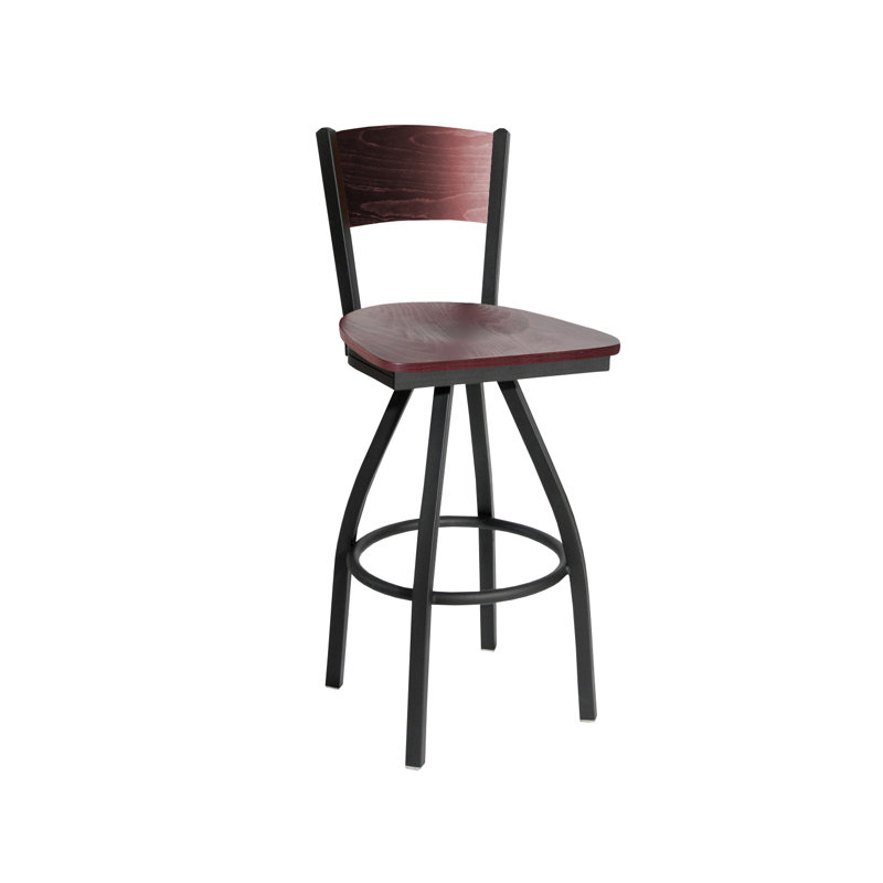 Tabouret de bar pivotant à dossier en bois massif Dale - Dossier - Siège en bois - Structure en acier - Finition noir sable