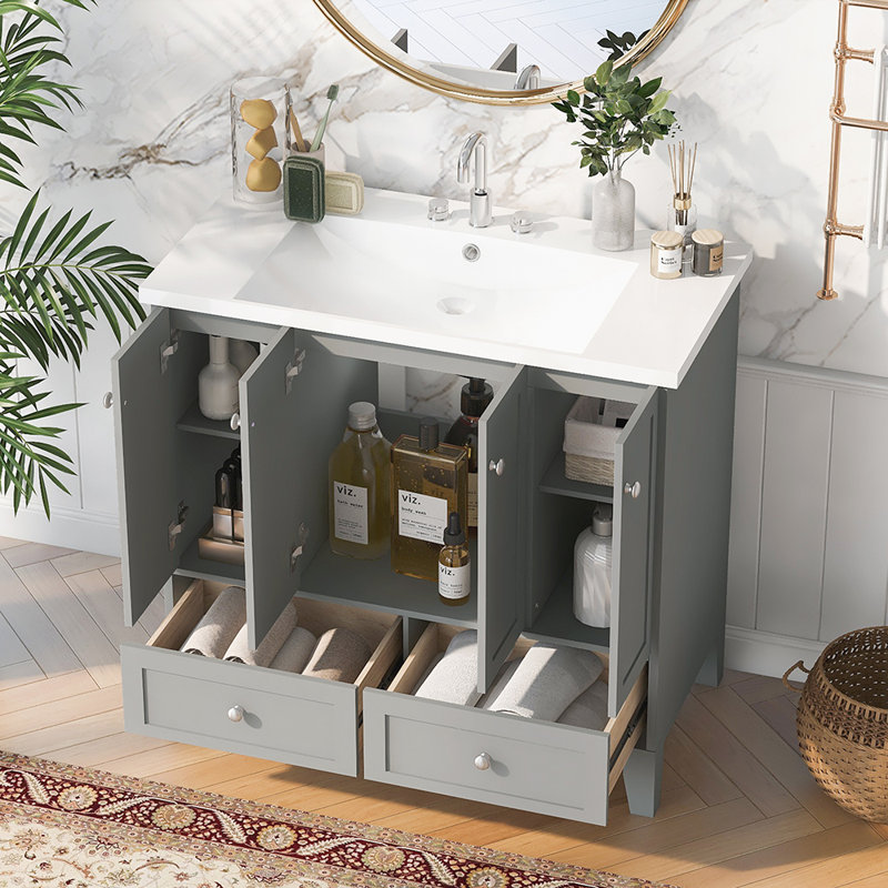 Meuble-lavabo simple 36,01 po avec comptoir en bois manufacturé Maradith, Gris