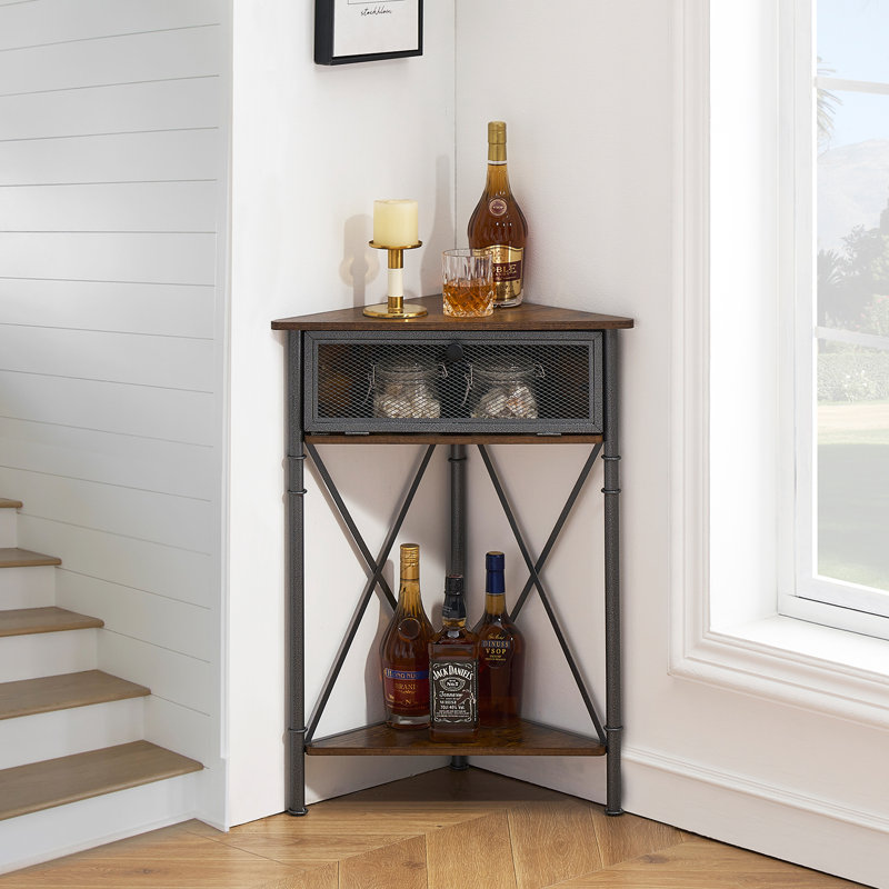 Kempst Corner Accent Cabinet, Farmhouse Corner Side Cabinet with Flip Door Storage, Industrial Triangle Corner Cabinet with Shelf, Rustic Small Space Corner Storage Table for Living Room Bedroom Entryway