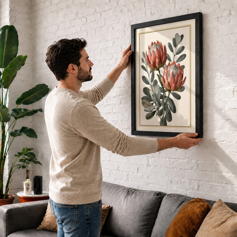 Protea Studies Botanical - Framed Print, A1 - 84.1 x 59.4 cm, Black