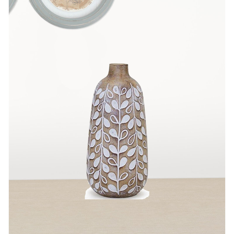 Ensemble de trois vases de table ronds en polyrésine brun et blanc 9 po