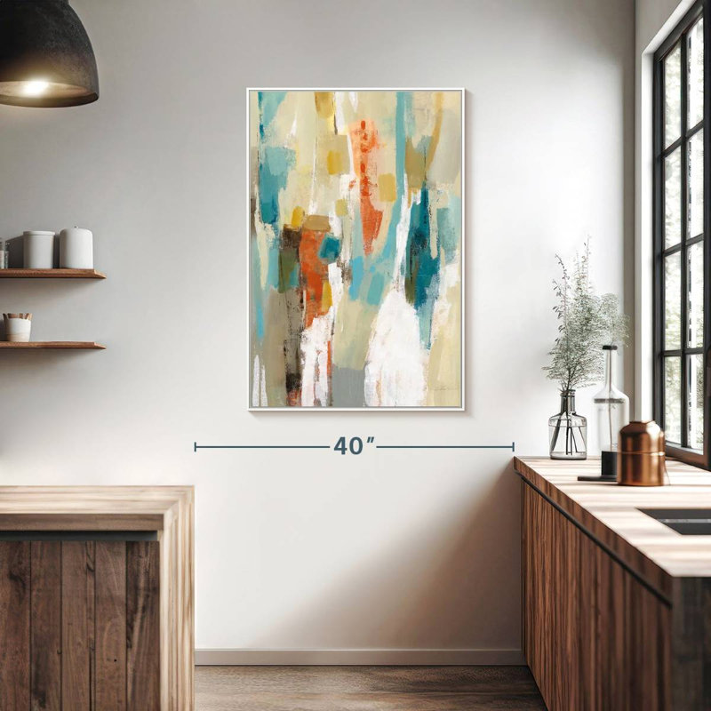 Marches sur le sable abstrait, Floating Frame White, 27 po x 40 po