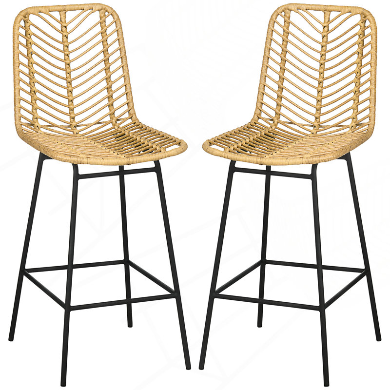 Tabourets de bar en rotin, tabourets de bar à hauteur de comptoir de 26 po, tabourets d'îlot de cuisine avec siège et dossier en osier respirant