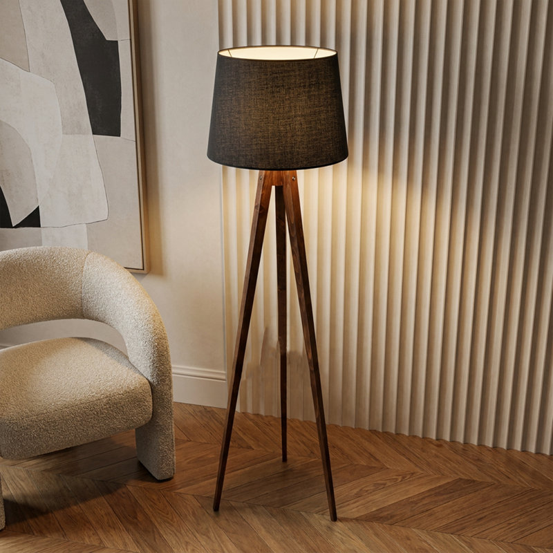 Lampe sur pied tambour noir / noyer Metropolis