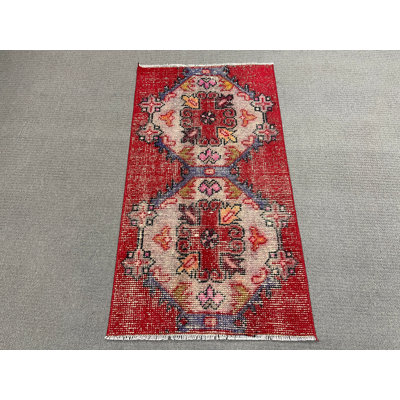 Authentic Wool Patchwork Rug, 23.2x42.1 Inch Red Rug