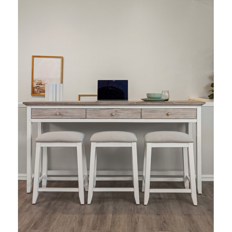 Islamorada - 3-drawer Console And 3 Stools - Dapple Grey And Blanc Finish, Dapple Gray, White