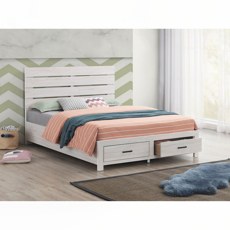 White Eastern King Storage Panel Bed, White, King