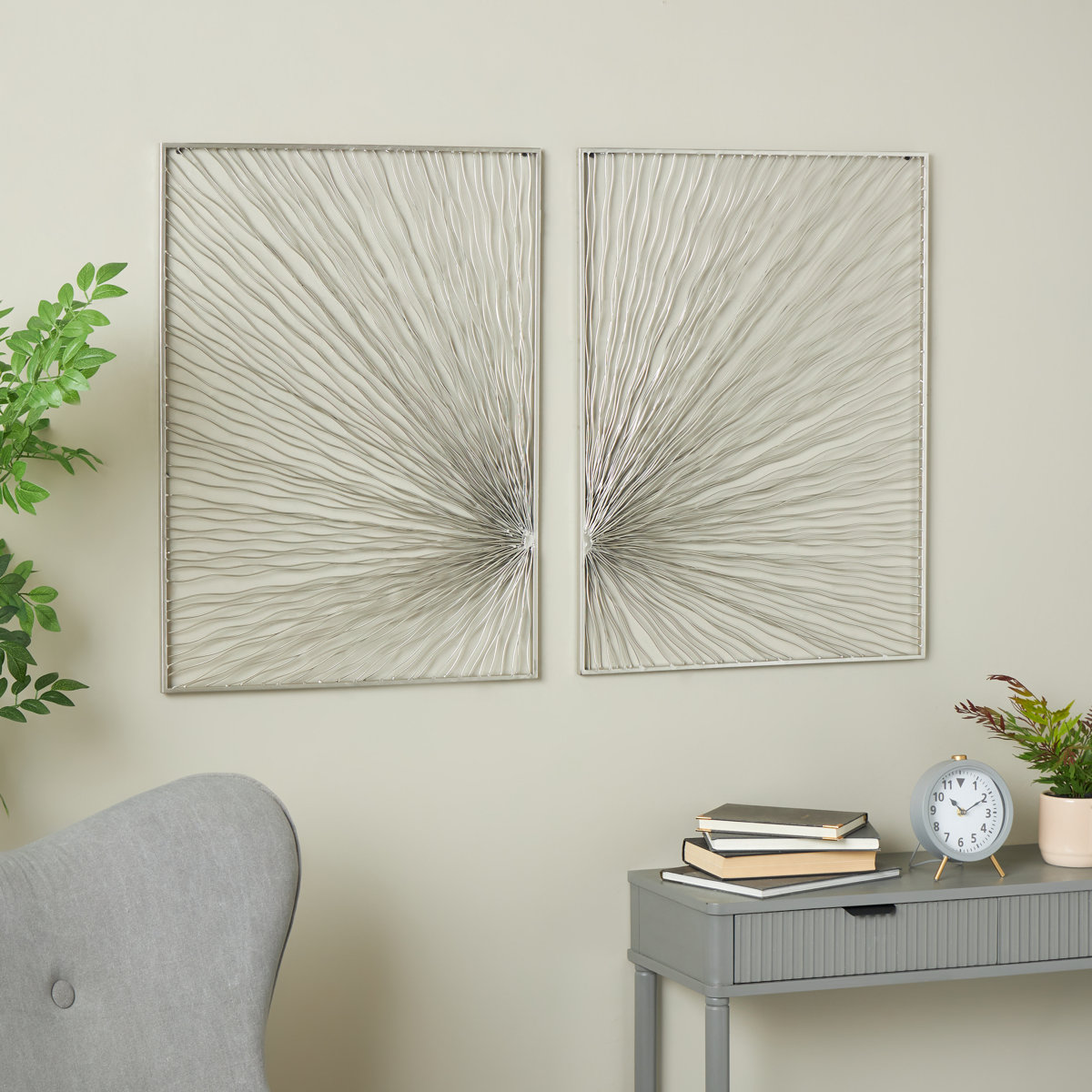 Ivy Bronx Metal Coiled Ribbon Sunburst Home Silver Wall Decor Set | Wayfair