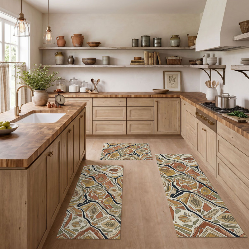 Abstract Botanical Non-Slip Washable Kitchen Mats