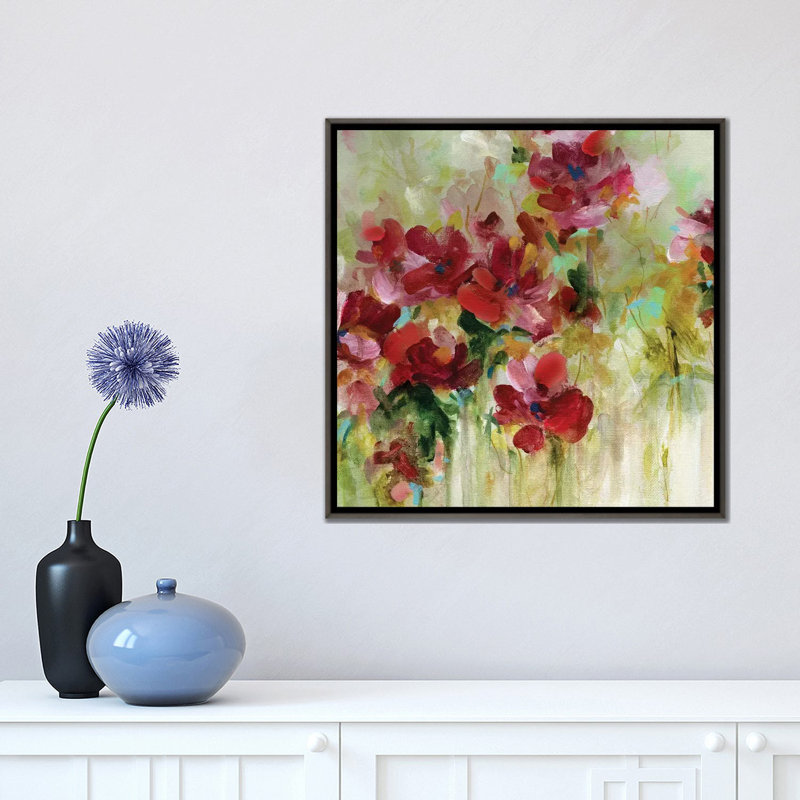 « jardin play ii » par carol robinson-print, H 18 po x l 18 po x P 1,5 po, Toile encadrée de bois rustique foncé
