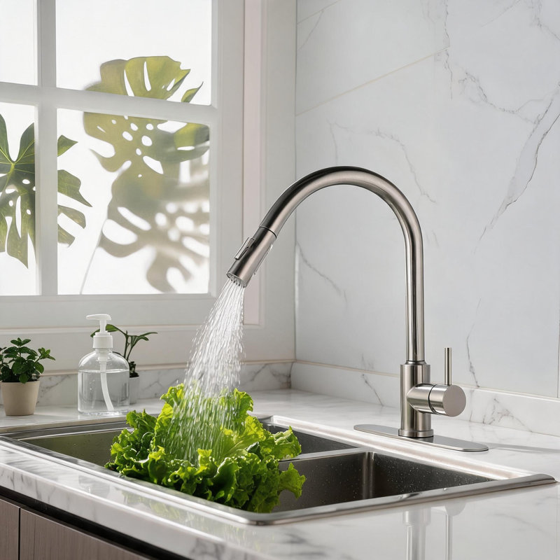 Robinet de cuisine en acier inoxydable nickel brossé avec douchette extractible