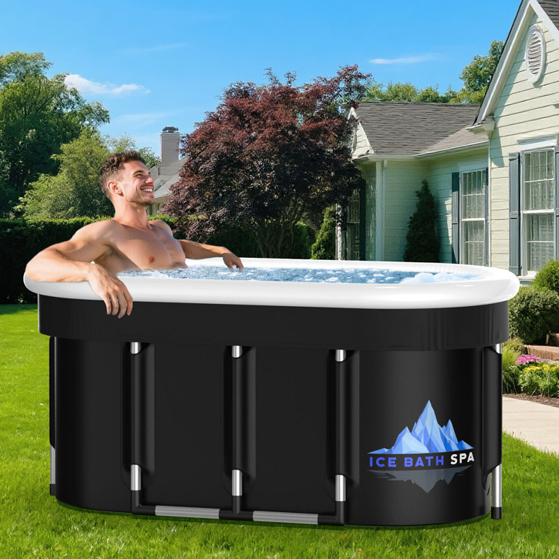 Suteck XL142 Gal Oval Ice Bath Tub for Recovery, Foldable Ice Baths with Water-filled Cushion