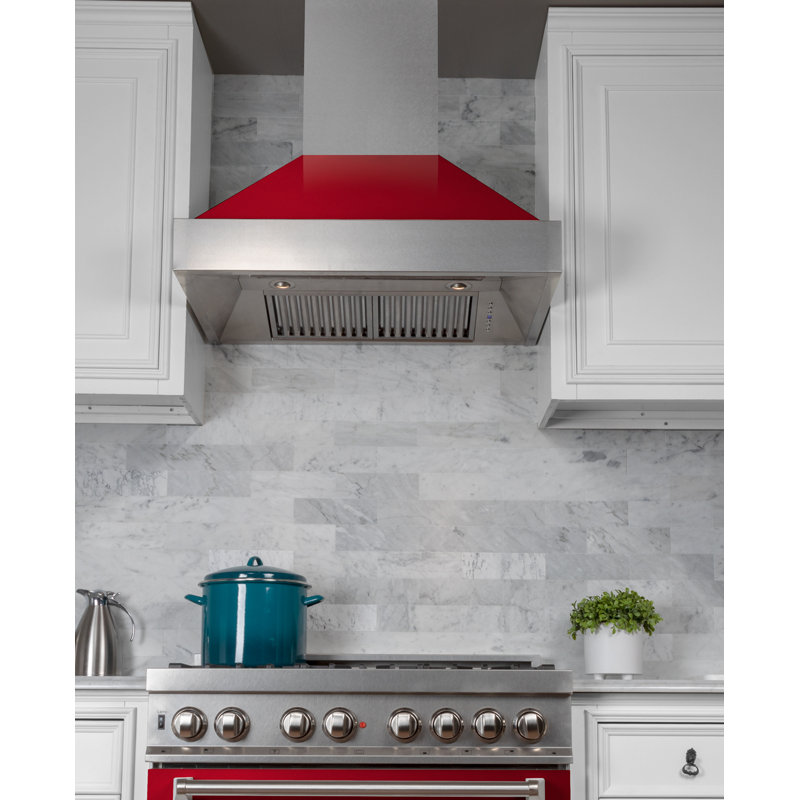 48" Fingerprint Resistant Stainless Steel Range Hood with Fingerprint Resistant Shell (8654SN-48), Red Gloss