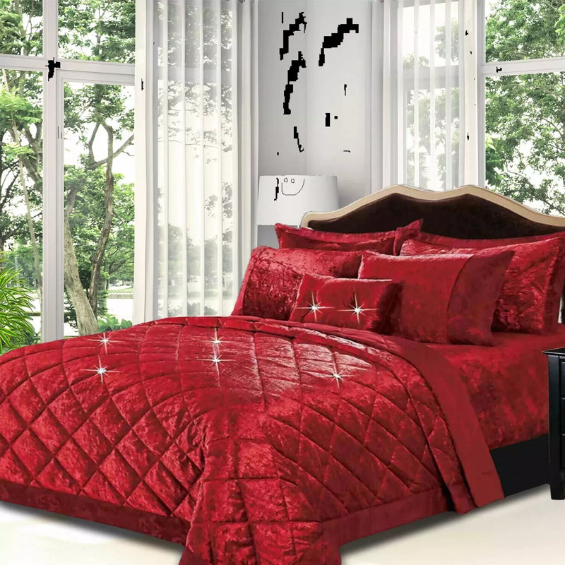 Polyester Bedspread with Pillow Shams Included, Double Quilt + 2 Standard Shams, Red 2