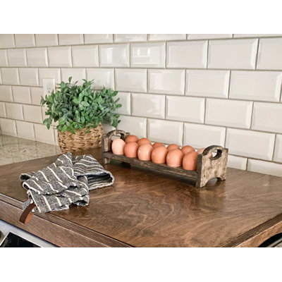 Farmhouse Wooden Egg Holder – Stackable Handmade Countertop Tray For 12 Eggs