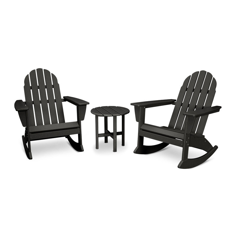 POLYWOOD Vineyard 3-Piece Adirondack Rocking Chair Set, Black