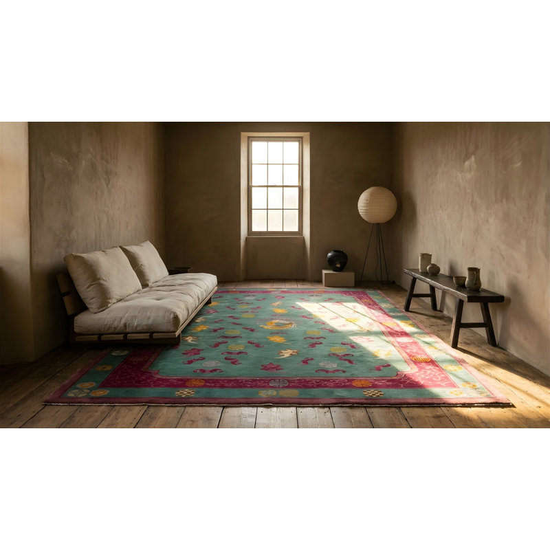Antique Art Deco Chinese Geometric Knotted Rug