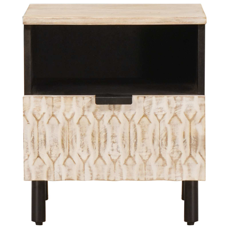 40cm W Solid Wood Bedside Table, White