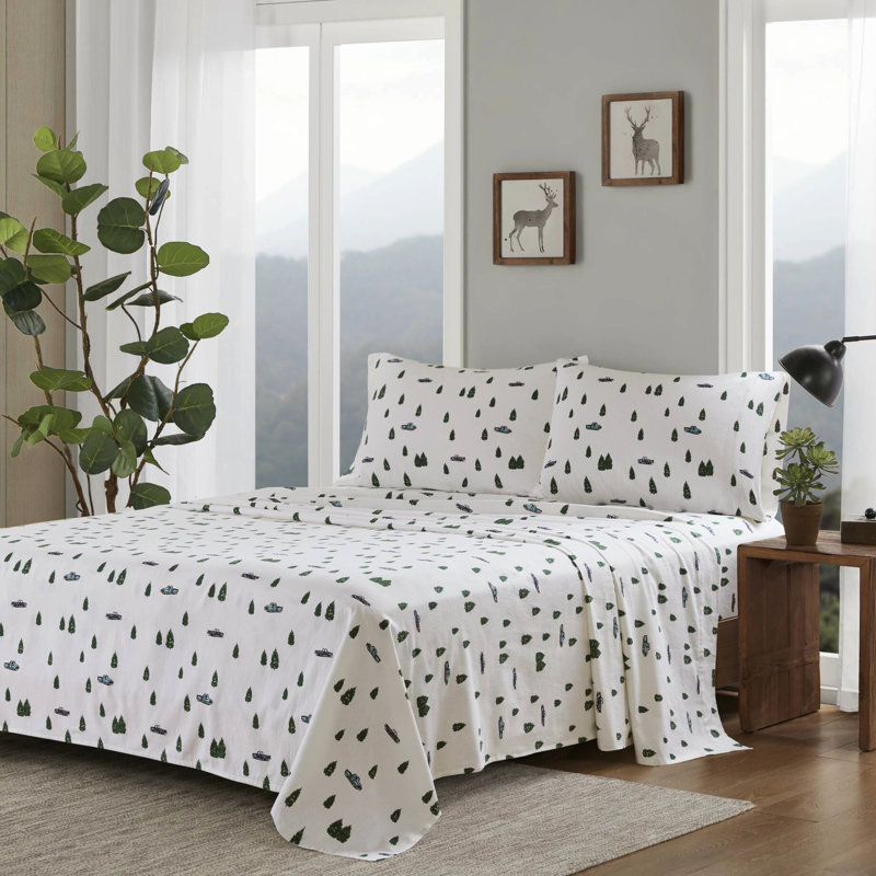Ensemble de 4 très grands draps, 100% flanelle de coton, velours doux, drap-housse entièrement élastique, matelas simple / double 12 po, multicolore, lavable à la machine brossé des deux côtés, l 72 po x L 84 po + P 14 po, plat