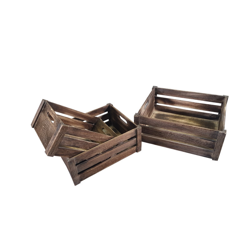 Ensemble de 3 caisses en bois manufacturé, Brun naturel