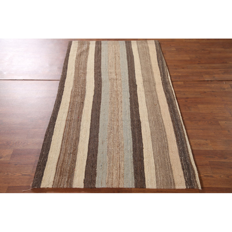 Tapis oriental rayé en laine Kilim 3 x 5