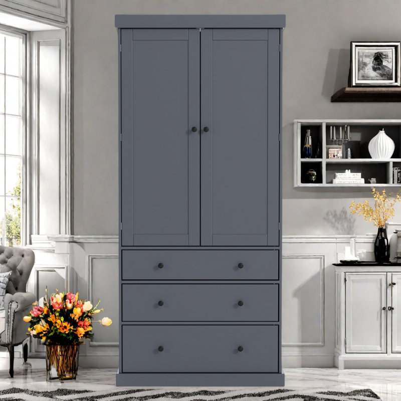 Garde-manger Farmhouse avec 3 tablettes réglables, 8 tablettes de porte et 3 tiroirs, Gris