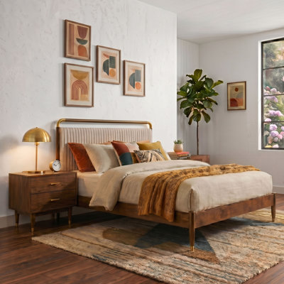 Solid Wood Bedroom Set With Gold-Capped Legs